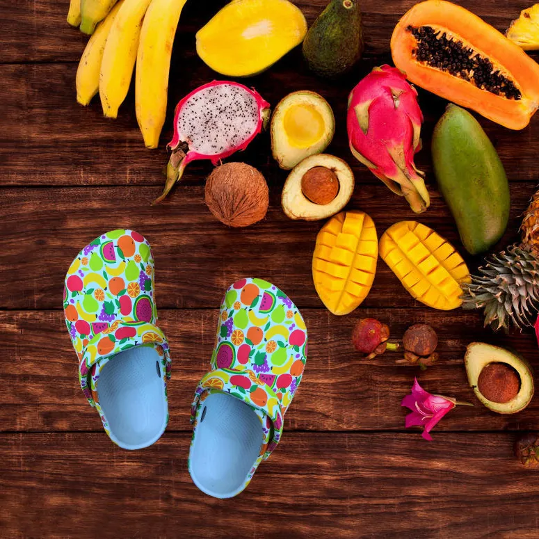 Новинка 2020, оптовая продажа, милые и Модные сабо-сабо из ЭВА с принтом фруктов для детей и женщин