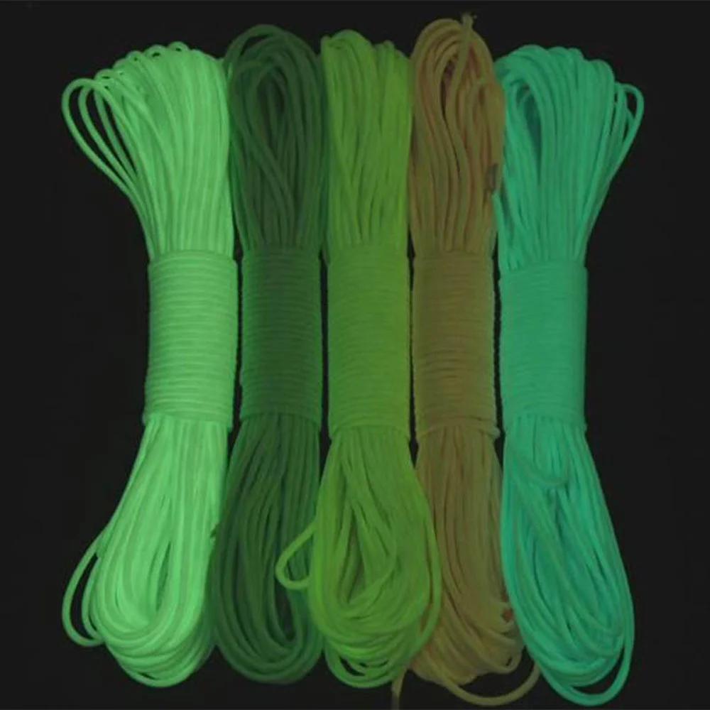 550 Glow Portable Survival 9 Strand Cord Paracord Parachute Bracelets Luminous in the Dark 100% Nylon 25ft 50ft 100ft