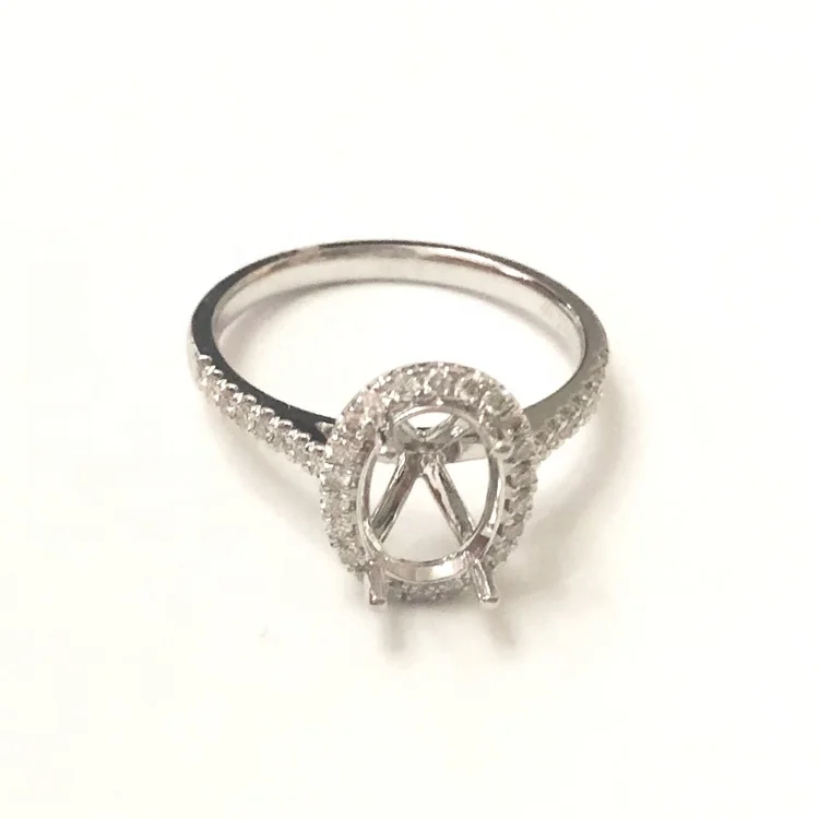 Wholesale Real 10K 14K 18K Platinum PT950 Solid Gold Halo Semi Mounting Empty Engagement Ring Setting Without Diamond Stones
