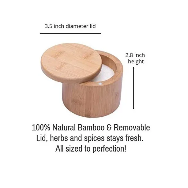 Small Organic Round Bamboo Wood Salt and Spice Pepper Spoon Container Pot Box Jar Wood With Removable Lid Bamboo Wood Salt Box