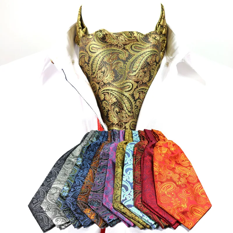 Wholesale Men Vintage Wedding Formal Cravat Self British Style Gentleman Paisley Neck Tie Suit Wedding Ascot Ties