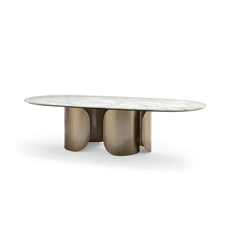 Modern luxury dining room table set furniture restaurant table narble dining table with stainless steel legs.