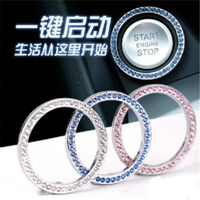 Bling Glass Rhinestone Diamond Auto Car Accessories DIY Automotive accessories start button ignition ring Decorative Stickers