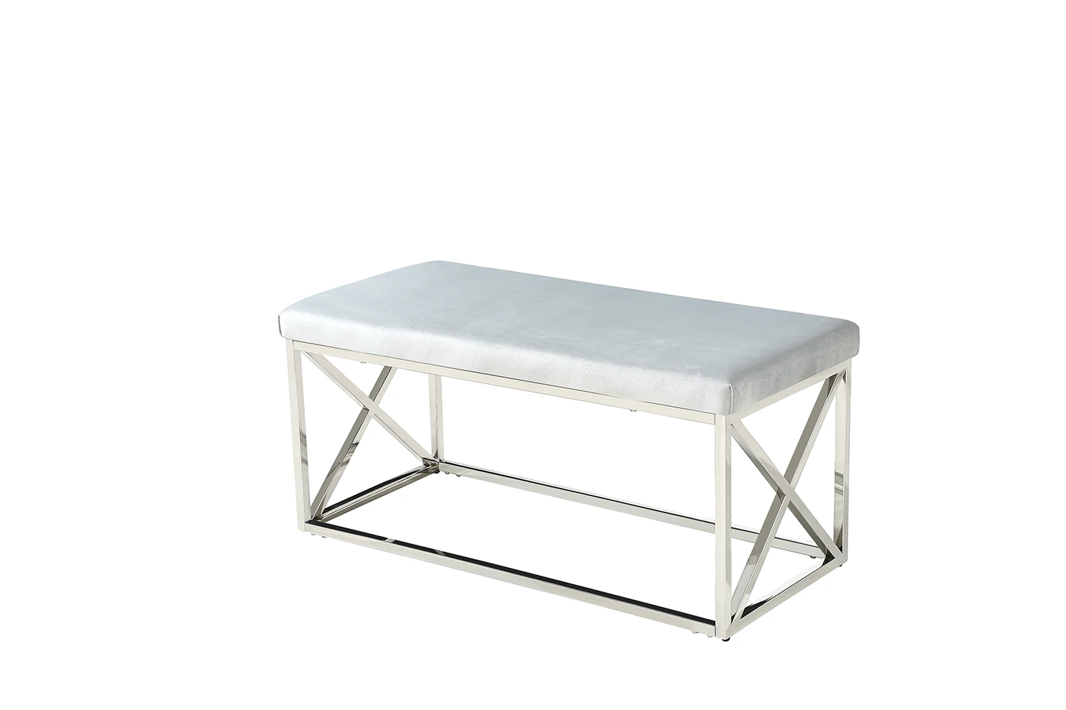 High quality luxury stainless steel frame comfortable fabric bedroom Bench