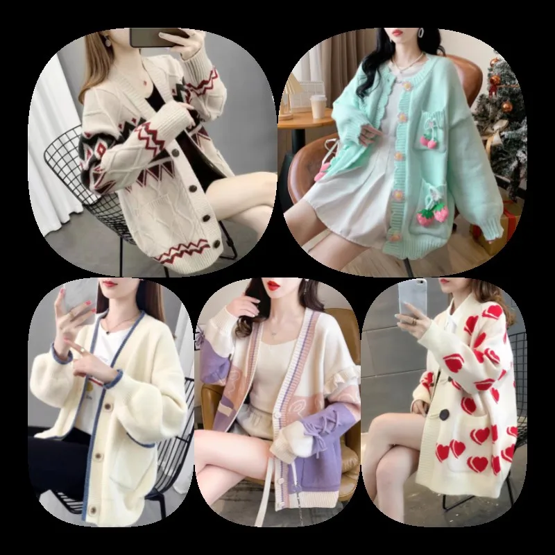Fashion Casual Long Sleeves Women Short Cardigan Lapel Coat Flower Embroidery Sweater Jacket Coat