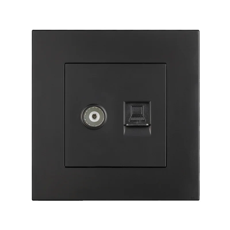 Factory Price Pc Material Electronic TV Computer Wall Socket Metal stainless steel two gang TV and RJ45 computer wall socket