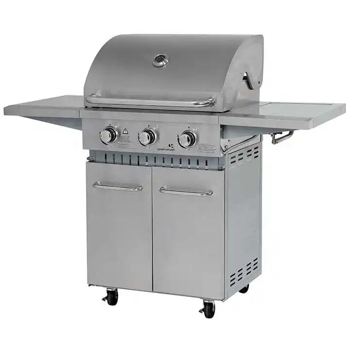 Modern Outdoor Smokeless Stainless Steel burners Barbeque Gas Grills with trolley
