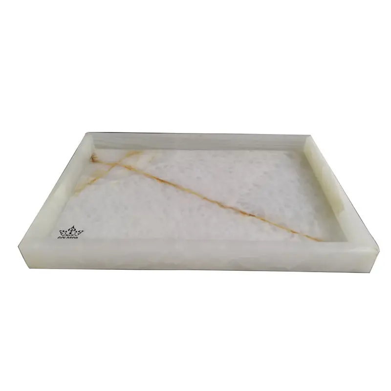 TMZ OEM/ODM marmol Marmar Factory Price Hot Sale Rectangular Nero marquina serving Marble Tray marble tray with gold edges
