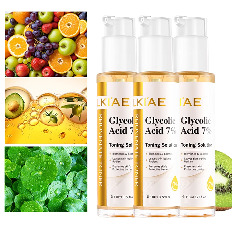 Private Label 7% Glycolic Acid AHA Exfoliating Toner Lactic Acid Witch Hazel Smoothing Pore Refining Skin Care for All Skin Type