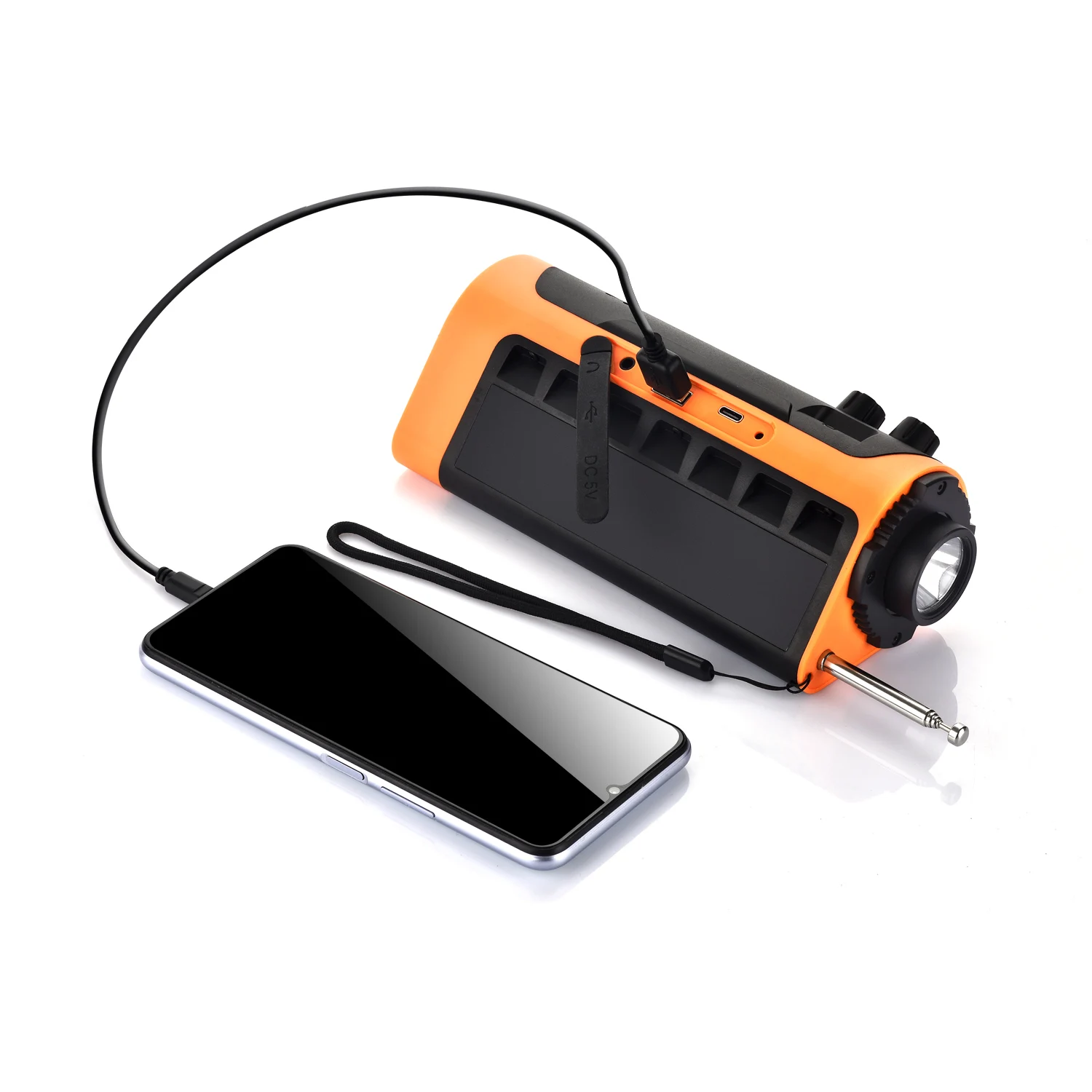 Emergency Flashlight Radio with smart phone charger AM/FM radio LED light waterproof portable solar radio