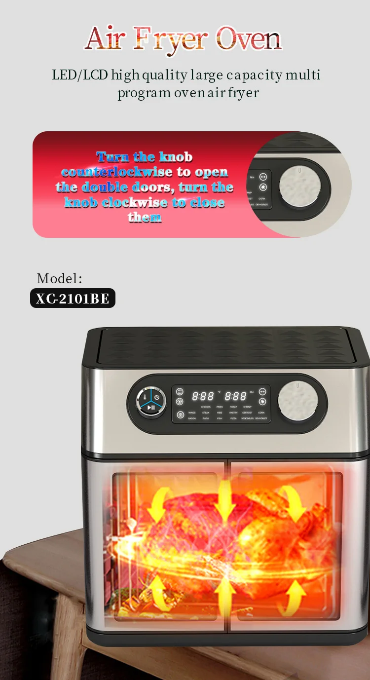 Best 2022 Premium Toaster Air Fryer Oven without Oil Free SS visible window and touch panel double door air fryer without handle