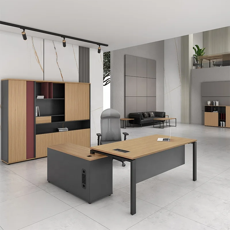 E1 MDF And MFC Board Executive Desk Modern Office Boss Table 1.6 M in Melamine Finish