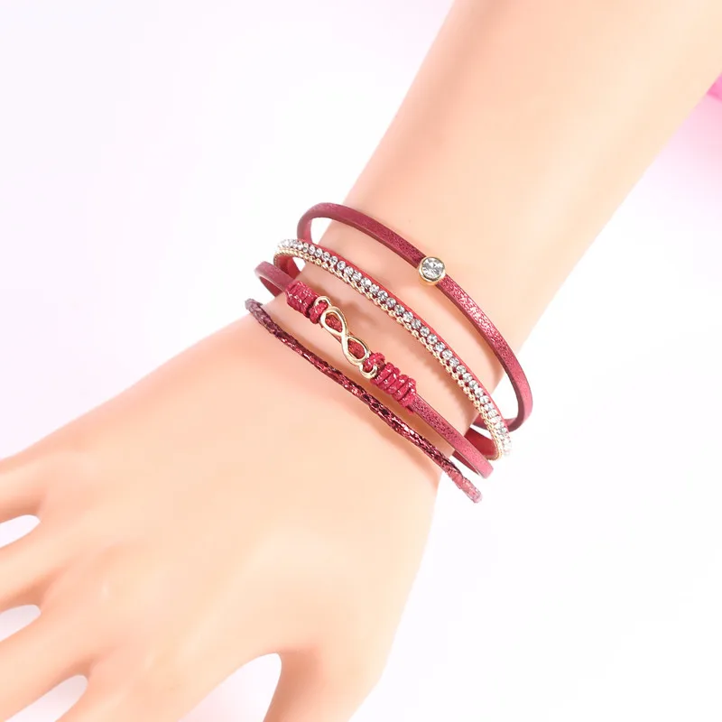 Fashion Jewelry Korean Velvet PU Leather Magnetic Buckle Infinite Love 8 Bracelet Bangles