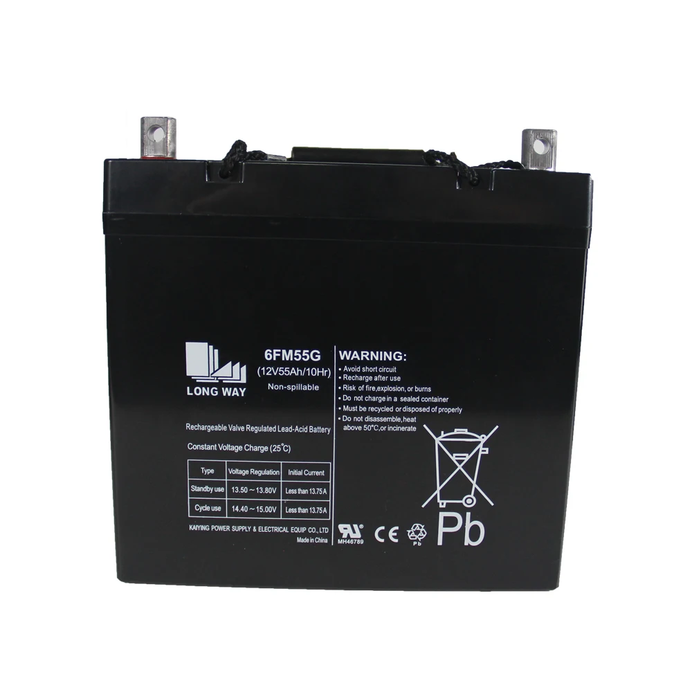 6FM55G 12V55Ah AGM batteries technology and High reliability battery LONG WAY for Lead acid battery