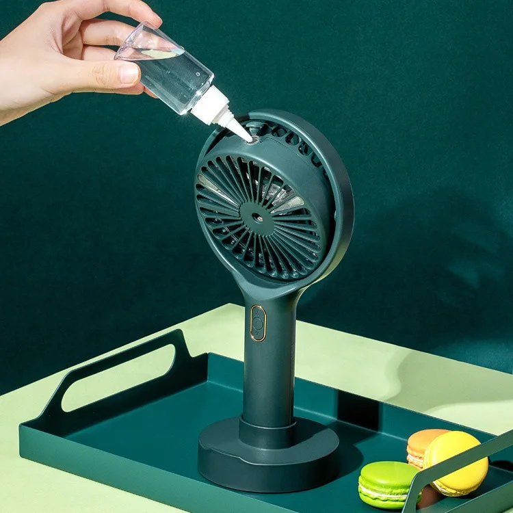 
2021 New Desktop Water Spray Cooling Fan USB Rechargeable Battery Powered Mini Portable Handheld Misting Fan with LED Light 