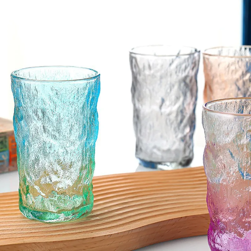 Creative Gradient Color Clear Milk Beer Juice Coffee Cup Glacier Pattern Frosted Whisky Wine Glass Cups