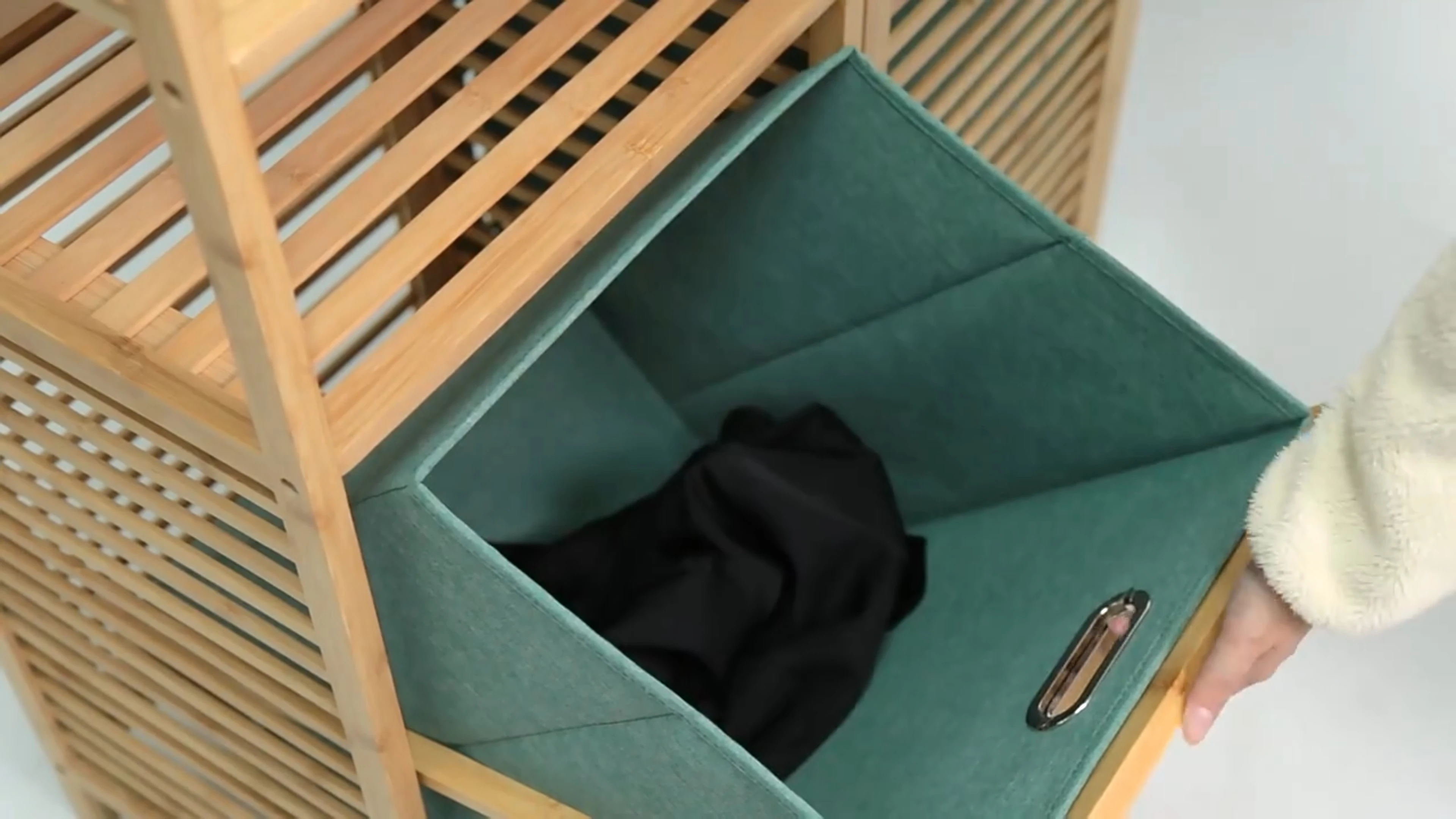 Wholesale Factory Bamboo Organizer Bathroom Shelf Wooden Storage Shelves Dirty Clothes Laundry Basket