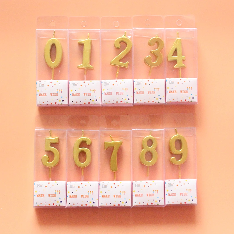 Glitter Powder Decor Golden Color Paraffin Wax Candle 0 To 9 Numbers Birthday Party Cake Candles