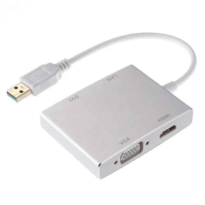Адаптер 4 в 1 с USB на видео HD VGA DVI RJ45 Ethernet преобразователь для нескольких мониторов и Windows 7 8 10