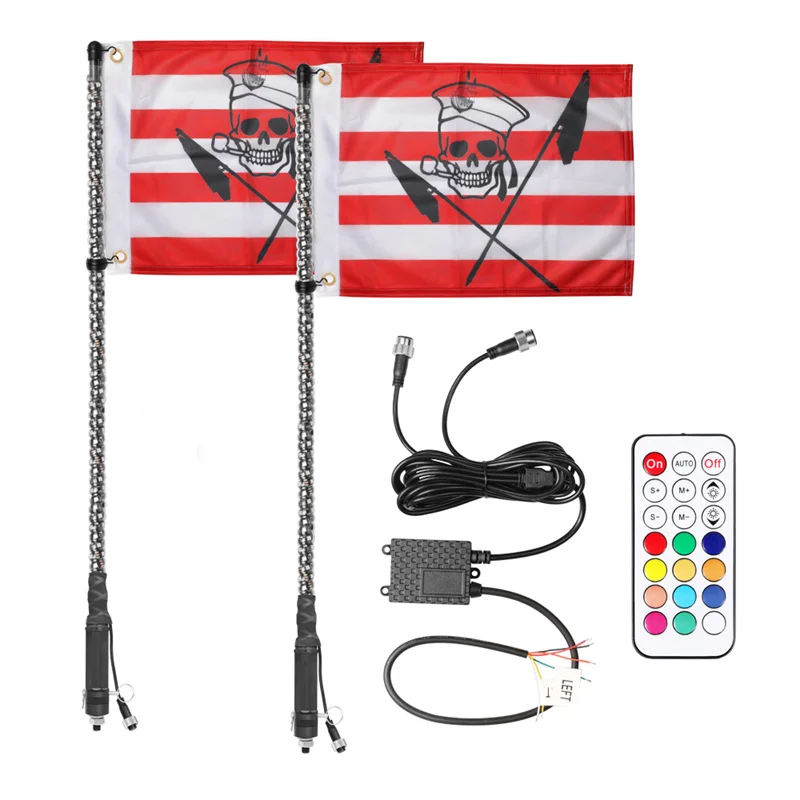 A Set Of Two 3Ft 36 Inch With Turning Light Brake Light Safety Led Whip