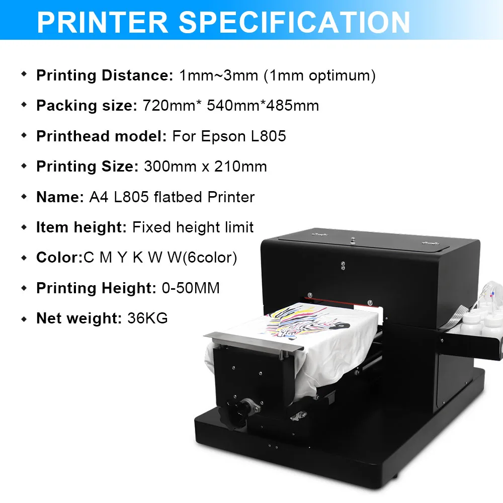 Directly to Garment A4 DTG Printer for 6 Colors  For Epson L805  Digital Inkjet T-shirt printer printing machine