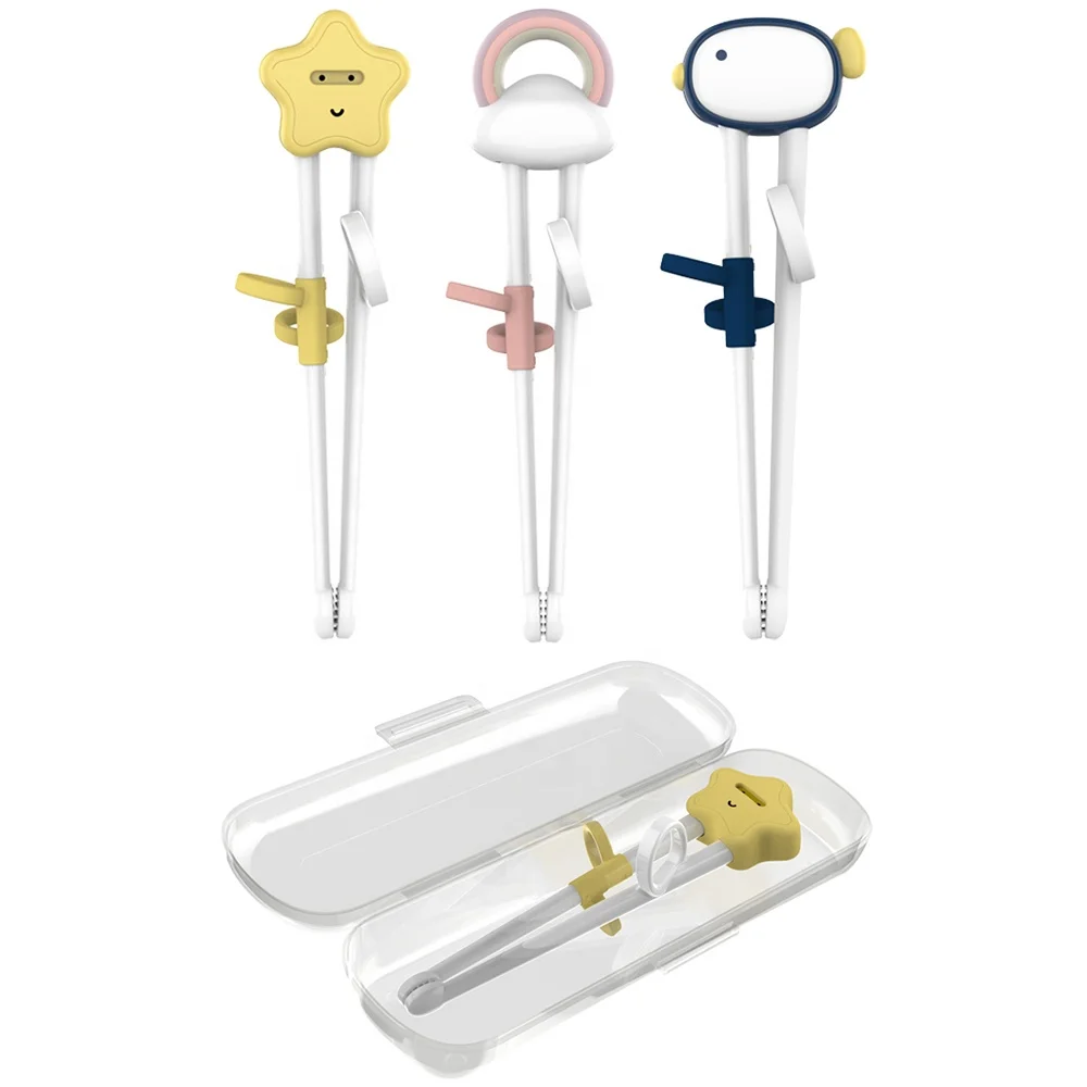  Eco friendly Silicone Kids Learning Cartoon Reusable Travel Toddler Children Baby Chopsticks Training Set for