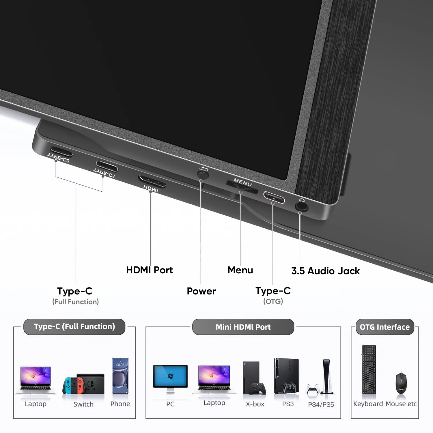 SIBOLAN портативный 14 0 1080P сенсорный монитор с подставкой динамик USB C HD внешний второй экран путешествия для ноутбука
