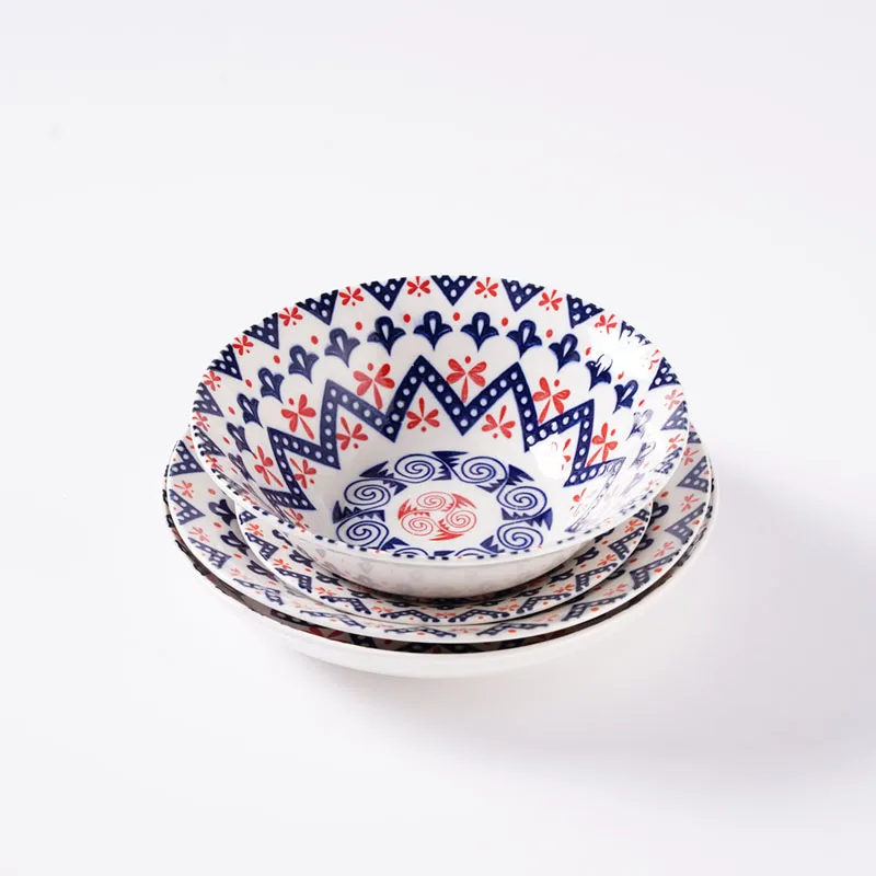 Huilang Round Edge Porcelain Round Dinnerware Set Bohemia Ceramic Dinner Set Dinnerware Porcelain Dishes Porcelain Plate Set