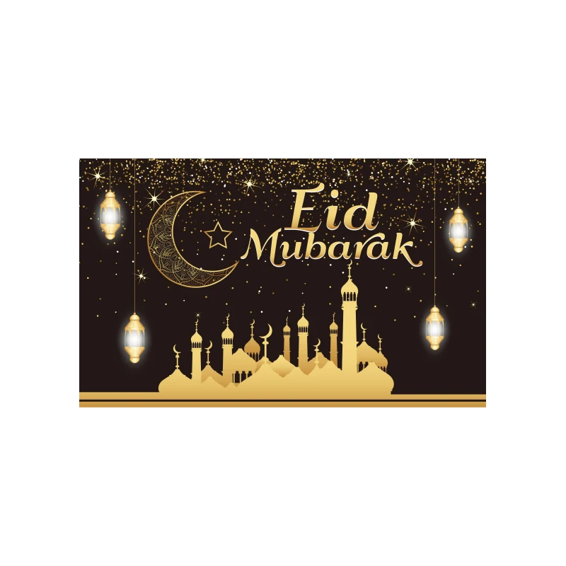 Blue Ramadan Kareem Backdrop Banner with Lanterns Moon Stars Mubarak Poster Islamic Muslim Eid Al-Fitr Celebration Party Decor