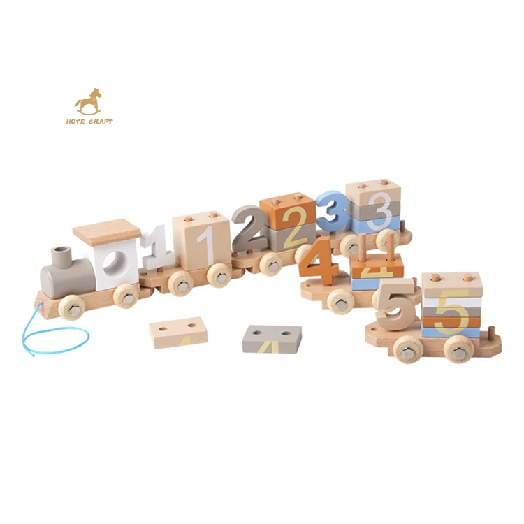 Early Learning Montessori wooden number train toy Kids stacking sorting blocks Set Toy