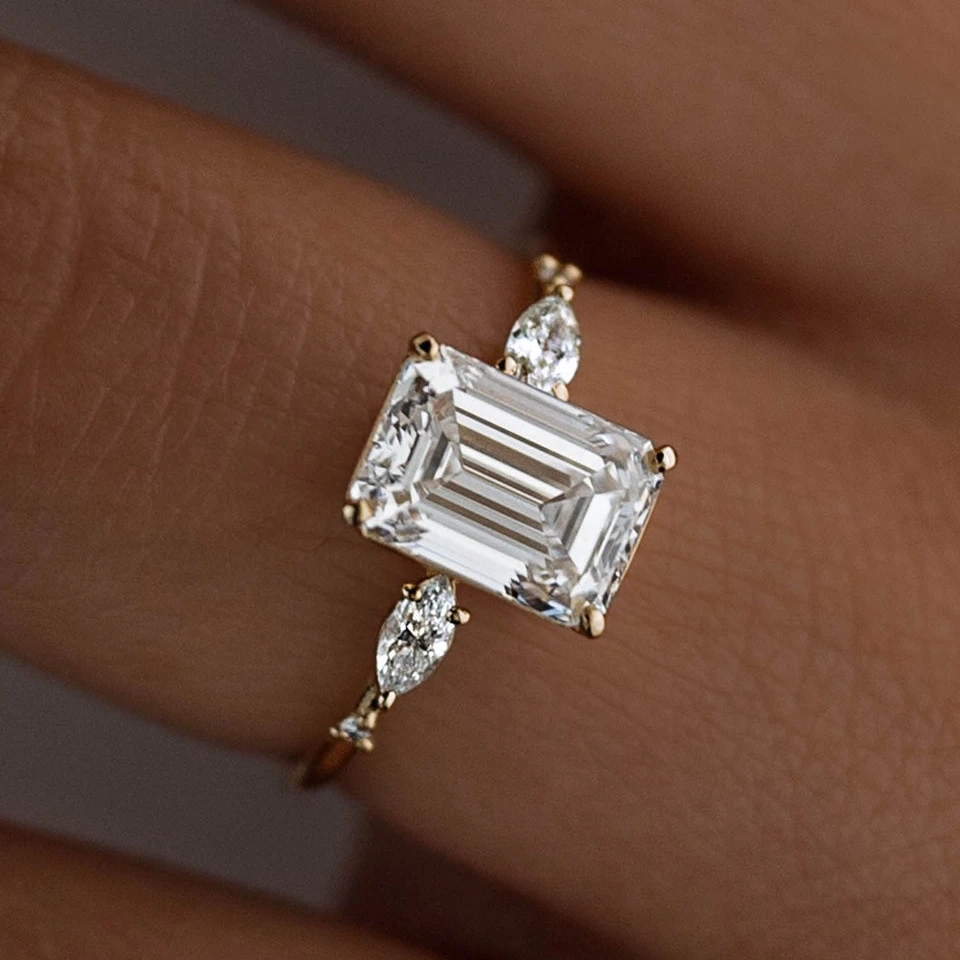 Модные женские кольца с изумрудной огранкой, позолоченные ювелирные изделия с фианитом, женское обещание на свадьбу, кольцо из стерлингового серебра 925 пробы