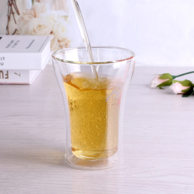 Wholesale Handmade High Borosilicate Heat Resistant Thermo Cup Horn-shaped Double Wall Glass Beer Glass Cup