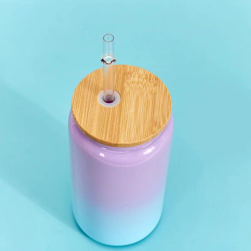 USA warehouse Drinking Blank Sublimation 16oz Beer Glass Can BPA Free 16oz Colored Clear Glass Bottle with Colored PP Lids