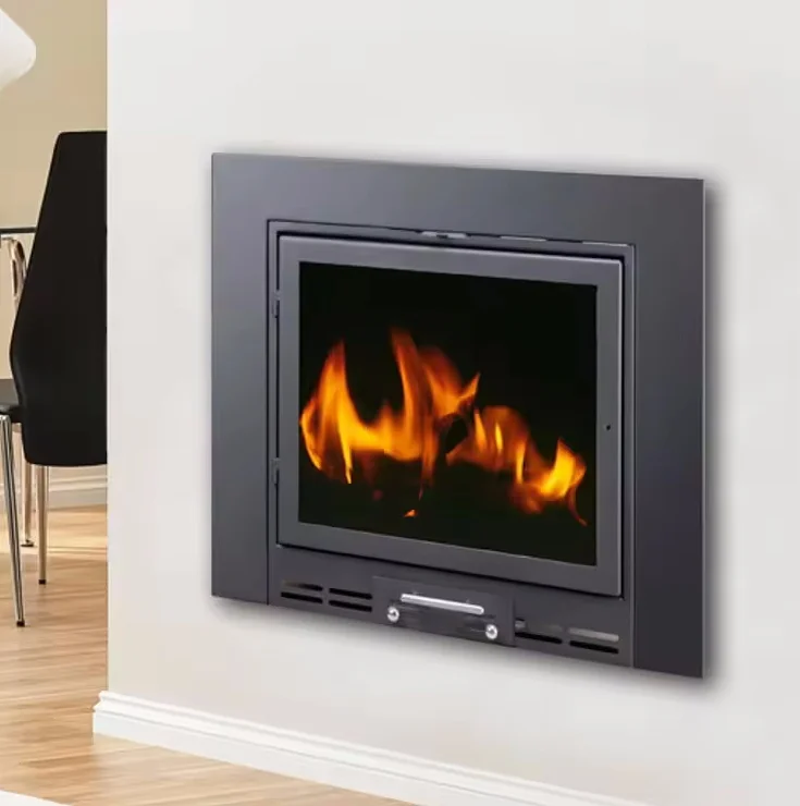 Modern Freestanding Iron and Cast Iron Fireplace Chopping Wood Stove with Firewood Storage Coal Stove for Wall Installation