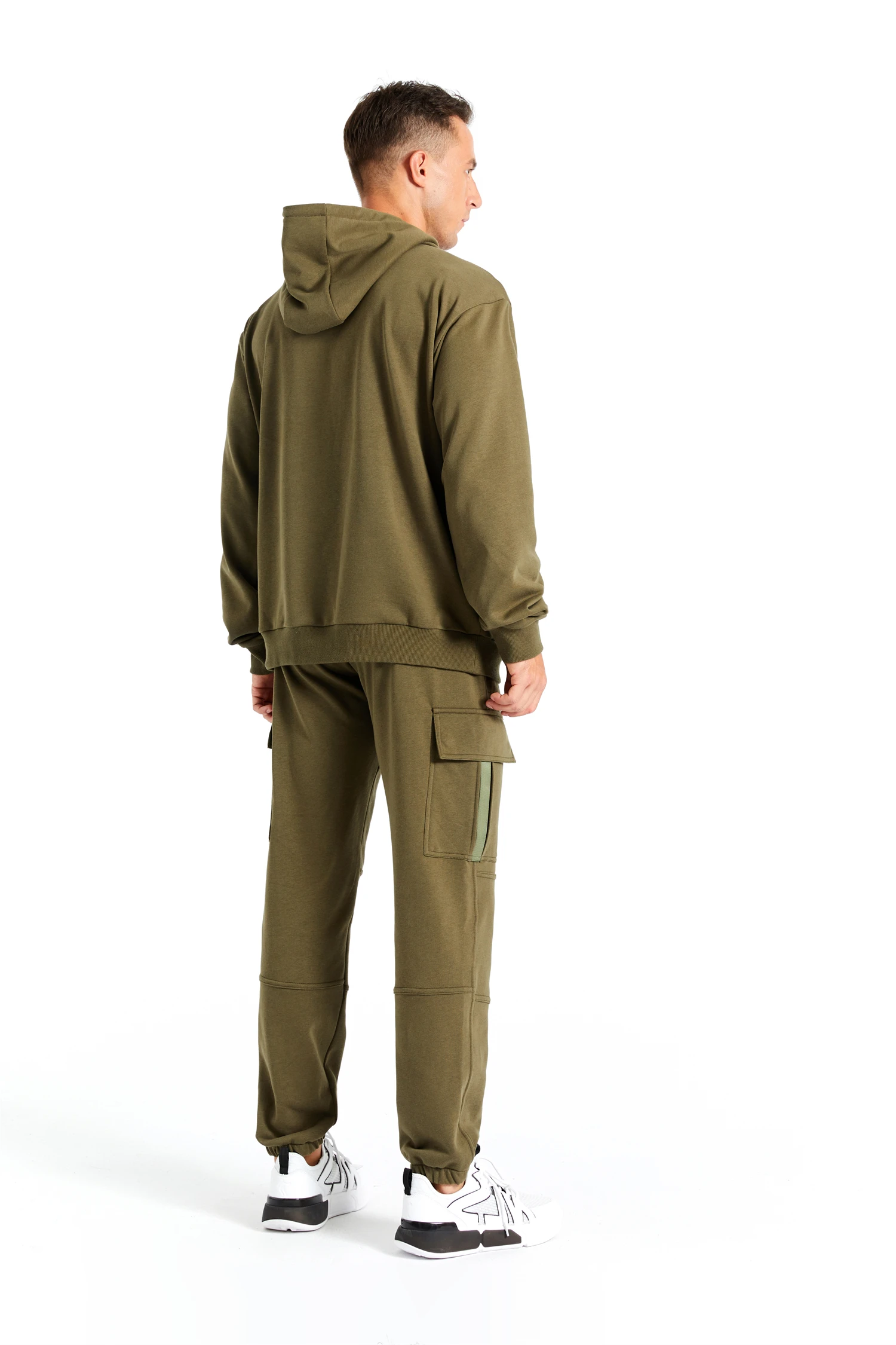 Custom Design 260GSM 100% Cotton Army Green Jumper Sports Style Long Sleeve Plus Size Men Hoodie