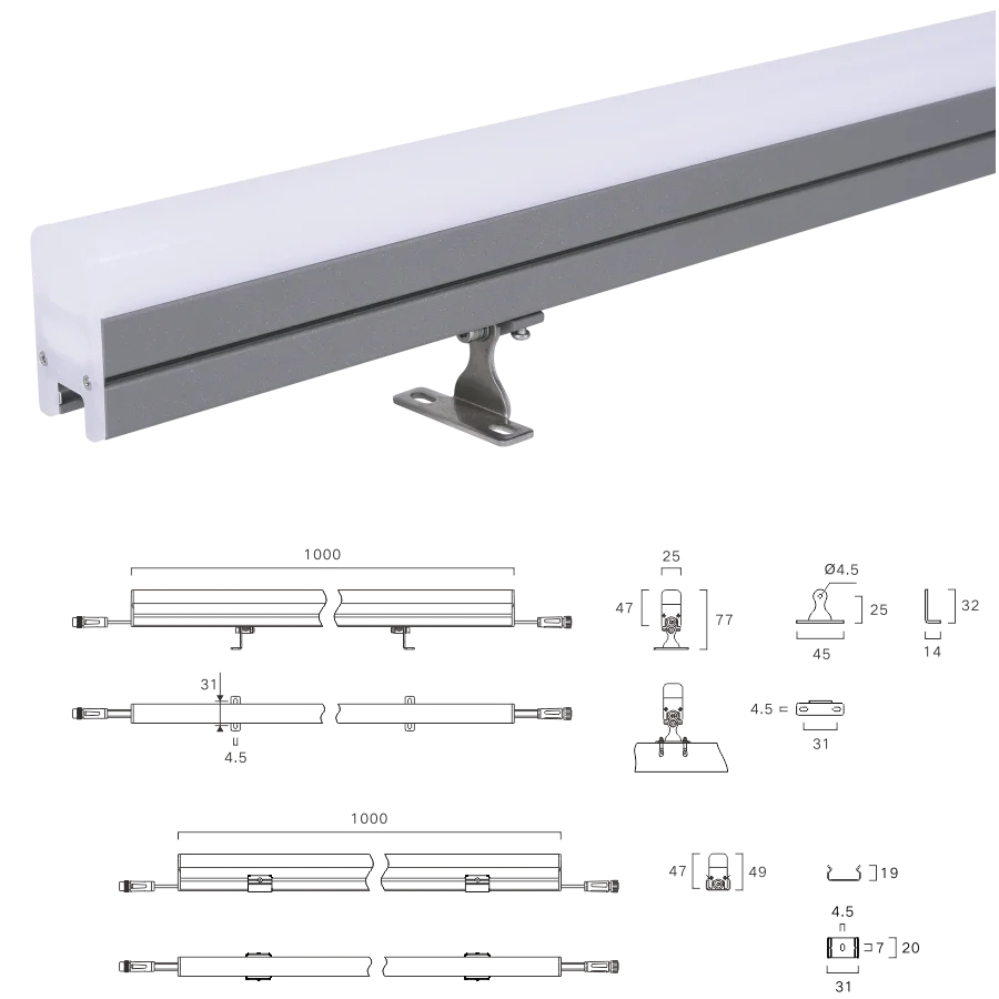 LED outdoor nightscape lighting IP66 waterproof extruded aluminum & PC SMD3000K RGBW DC24V RDM DMX512 manufacture dynamic light