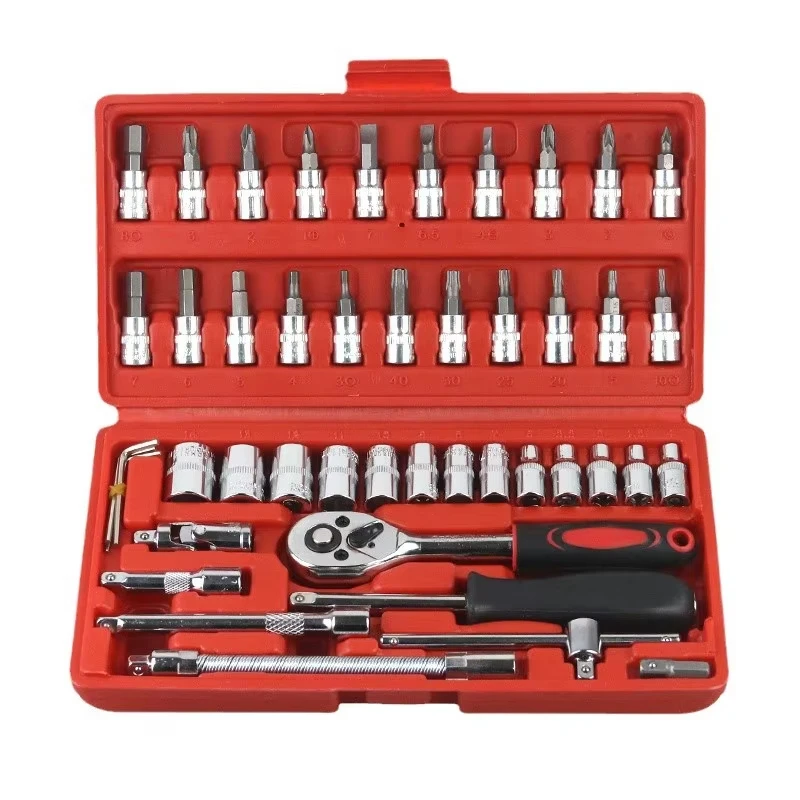 46pcs Car Repair Tool Kits Combination Ratchet Torque Spanner Metalworking 1/4-Inch Socket Wrench Set Auto Repair Mechanic Tools