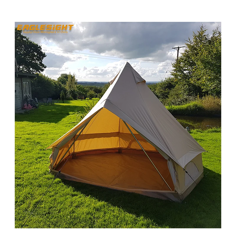 3 m Canvas Bell Tent for Outdoor Camping Flame Retardant Waterproof Canvas Cabin Tent for Family Camping Outdoor Party