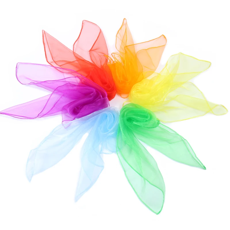 Оптовая продажа, детские шелковые квадратные шарфы для жонглирования, детский танцевальный шарф для фокусов, реквизит для выступлений, аксессуары, шарф