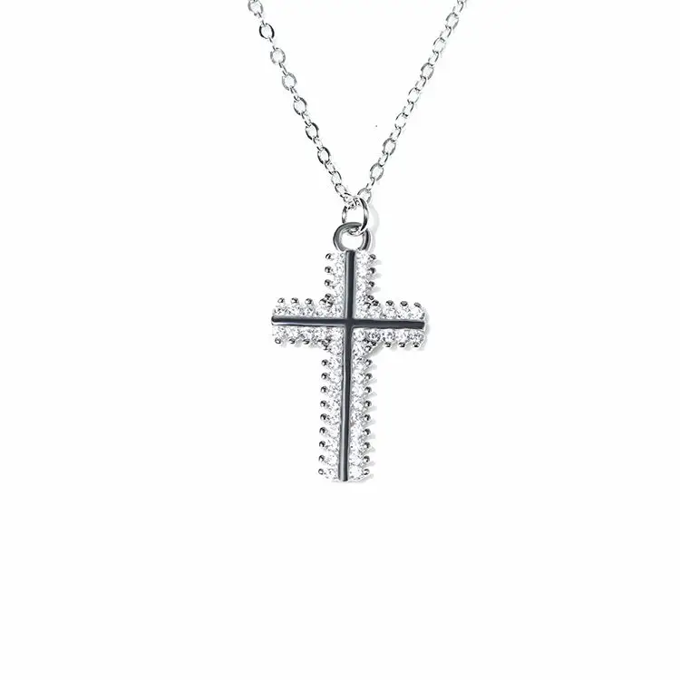 
2021 Newest Design Cross CZ Pendant Necklace 925 Sterling Silver with White Cubic Zirconia Wholesale Jewlry Gift for Women 