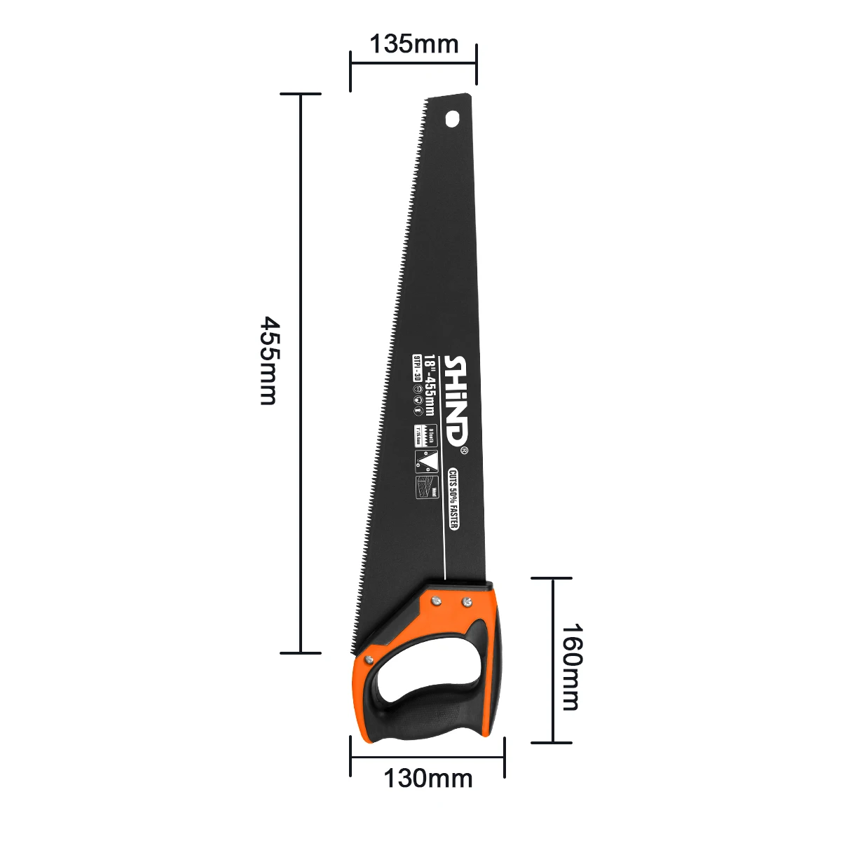 SHIND 94642 Hand Saw Bi-material Soft Handle 450mm/18inch Gardening Cutting Manual Tools Woodworking Household Hand Tool