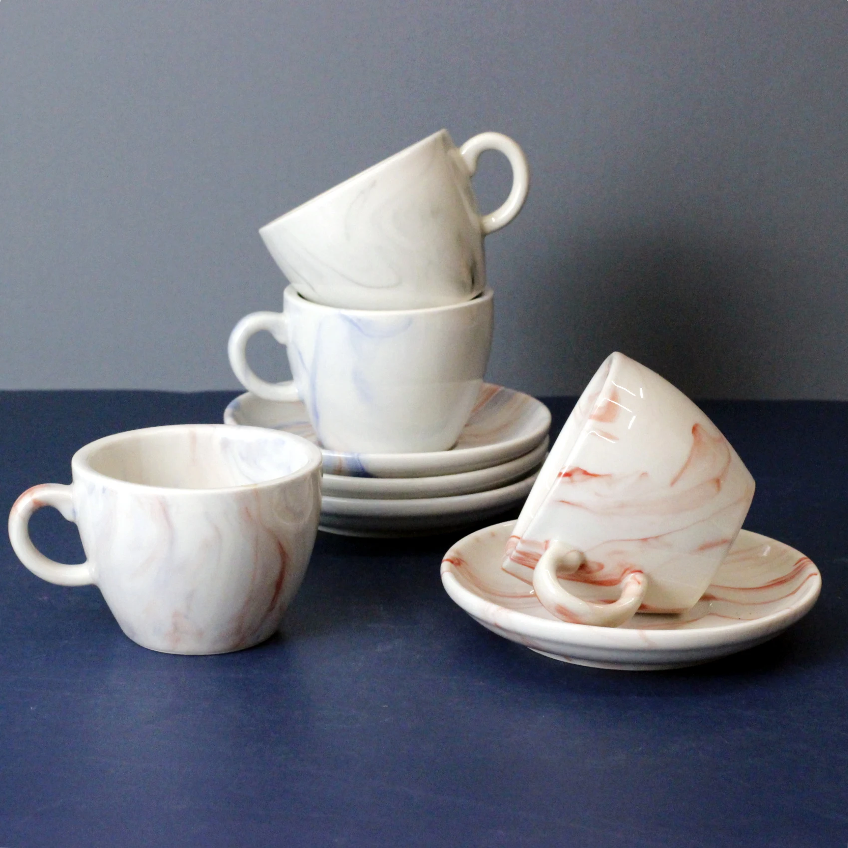 Simple Custom Marble Colors Cappuccino Ceramic Espresso Coffee Cup and Saucer Sets for Restaurant