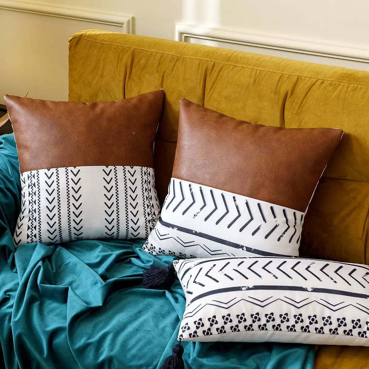 Cotton throw pillow White and brown can be customized pillow Bed and sofa cushion convenient to play mobile phone and watch TV