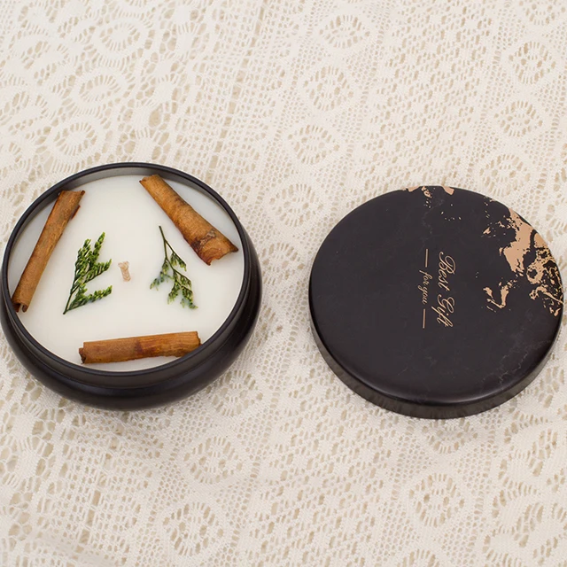 Промо 9*3,5 см синие банки плоская банка соевый воск карамельный роскошный подарочный набор ароматизированные свечи в упаковке