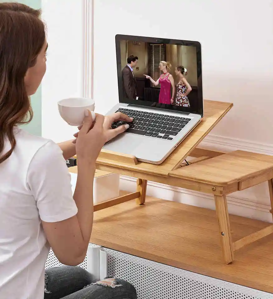 Factory Wholesale Adjustable Bamboo Laptop Tablet PC Stand Table Folding Bed Tray Foldable Laptop Desk With Cooling Fan