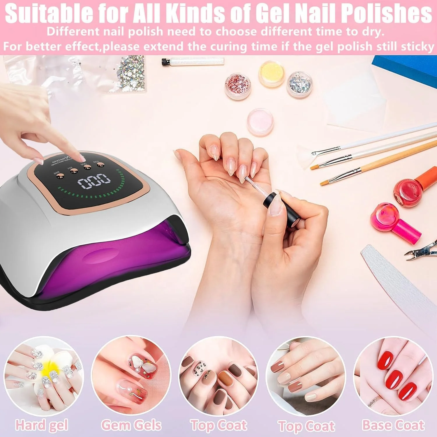 UV LED Nail Lamp, 300W Professional UV Nail Dryer Light for Gel Nails with 72 Beads, Fast Curing Gel Polish Lamp for Finger/Toe