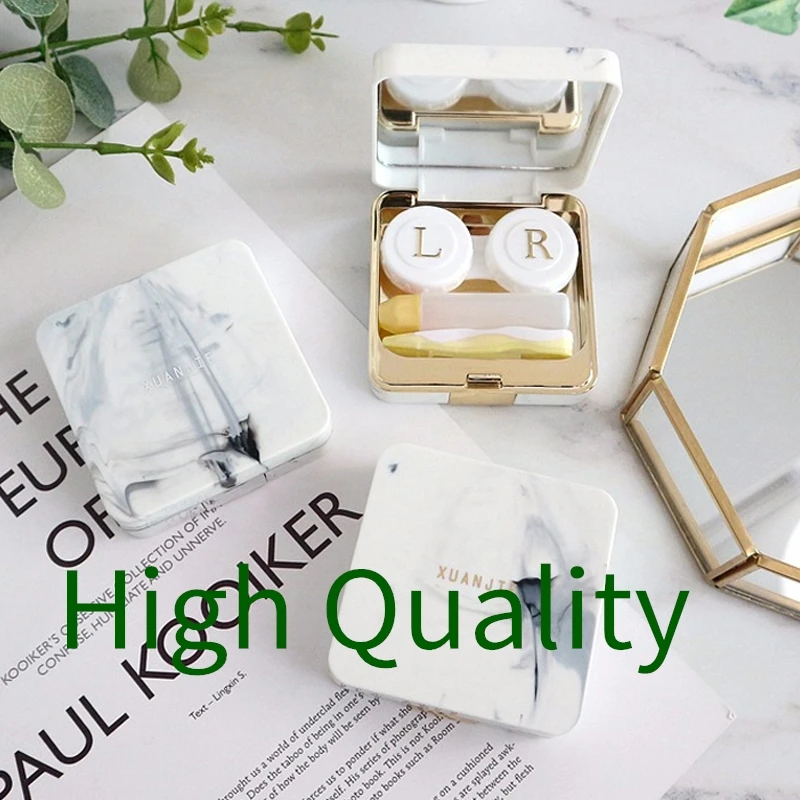 
Fancy portable eco-friendly case contact lenses container travel contact lens dual case box Marble Stripe Convenient Unisex 