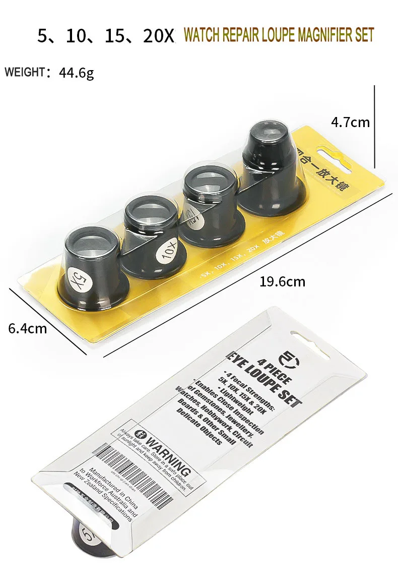 4PCS Loupe Eyeglass Magnifiers Set 5X 10X 15X 20X Watch Repair Loupe Magnifier Set Magnifying Glass for Watch Jewellery