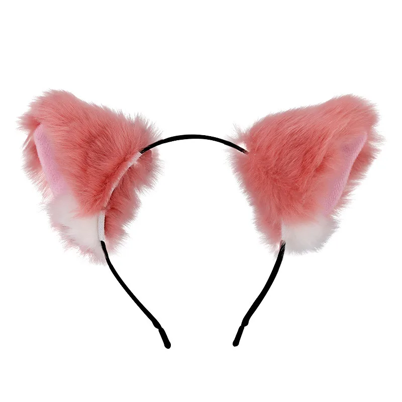 Halloween Black White Pink Fluffy Cat Ears Headband Furry Fox Headband Lolita Cosplay Costume Anime Hair Accessories