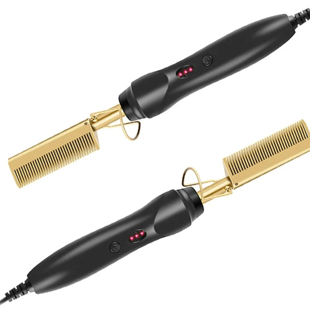 Hair Straightener Comb Women Home 2 in 1 Use Electric Hot Straightener Comb Brush Straight Hair+Curl Hair Bling Hot Comb